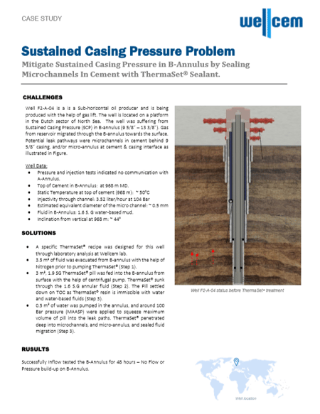 Wellcem Case Study - Sustained Casing Pressure Problem in B-Annulus - Dutch Sector of The North Sea Wellcem Case Study - Sustained Casing Pressure Problem in B-Annulus - Dutch Sector of The North Sea